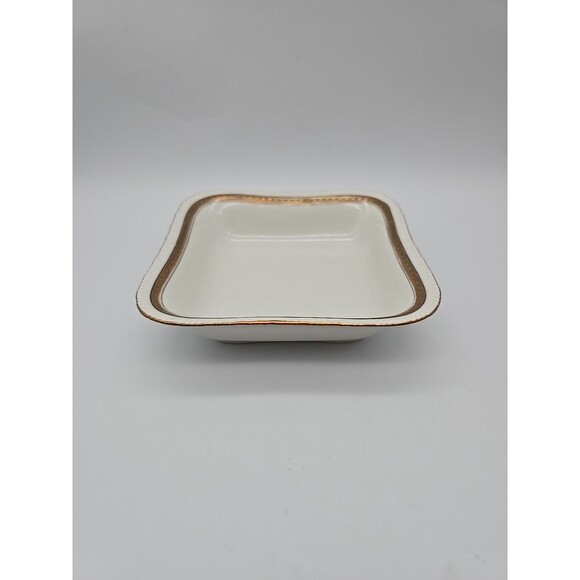 Rorstrand Sweden Small Square Porcelain Bowl #521 Gold Ribbon Pattern 7" - Picture 2 of 8